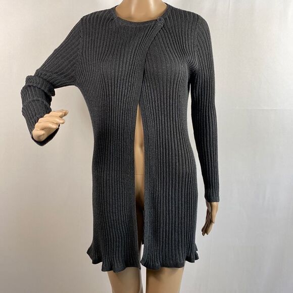 August Silk grey ribber knit metallic long sleeve cardigan sweater size M - Picture 1 of 8